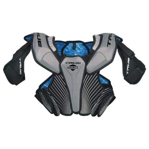 New TRUE Source lacrosse shoulder pads size mens small S adult Black/Gray/Blue