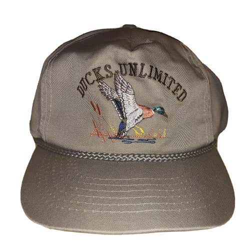 VINTAGE Ducks Unlimited Rope Hat Tan & Green Snapback Hunting Cap Adjustable