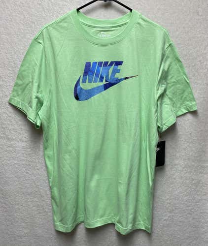 NIKE NSW "Aquamarine Swoosh" Men's Size L Large Pale Lime/Blue Void Graphic T Shirt New
