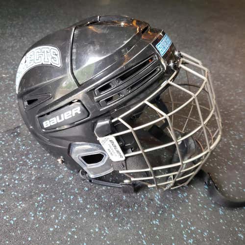 Black Used Medium Bauer Re-Akt 75 Combo Helmet with cage