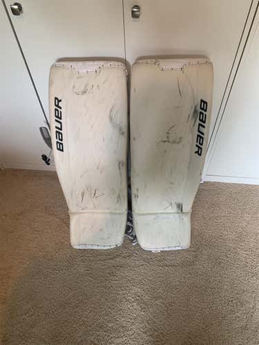White Senior 35" Bauer Ultrasonic Goalie Leg Pads