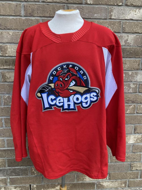 CCM QuickLite Rockford Ice Hogs Pro Stock PREGAME WARM UP Jersey RED 8304