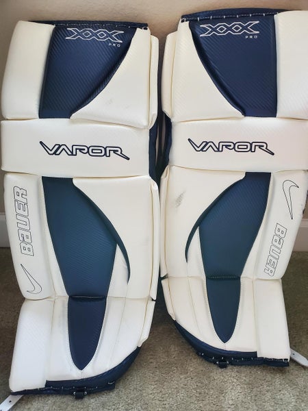 White Used Intermediate 30" Bauer Goalie Leg Pads