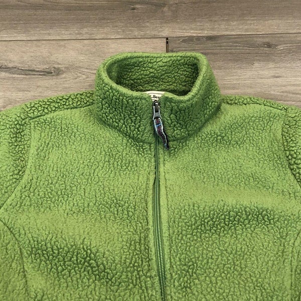 LL Bean Fleece Coat Womens Medium Adult Green Overpile Zip Up Jacket Sweater USA