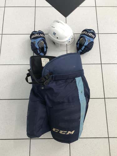 Double Blue Set, Helmet, Gloves, Pants, Bauer CCM
