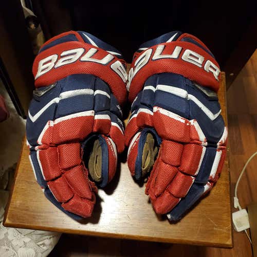 Red. White and blue,  Used Senior Bauer Gloves 14"
