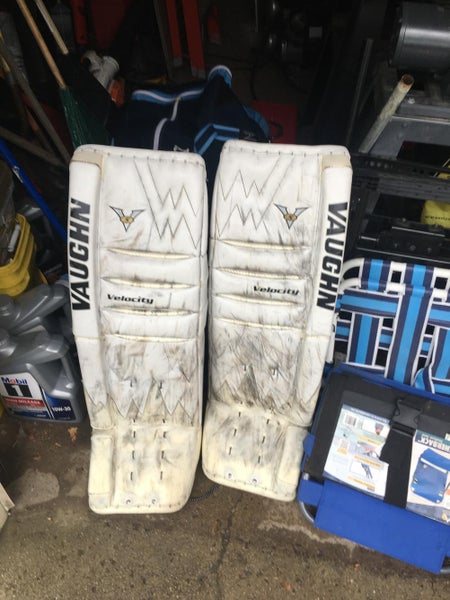 White Used Senior 36" Vaughn Velocity V5 Goalie Leg Pads