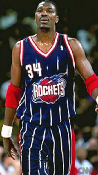 Retro #34 Houston Rockets Basketball Jersey Dark Blue Stripe