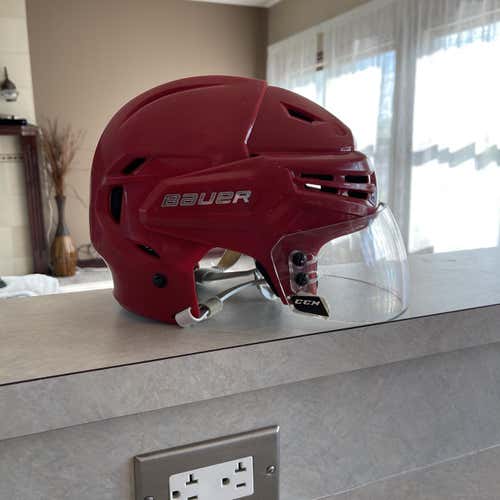 Red Used Medium Bauer Re-Akt 100  Helmet W/ CCM Revision Visor