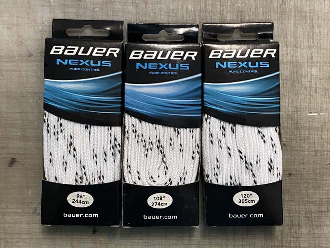 2 PACK Bauer NEXUS Hockey Laces White Wide Unwaxed Various Sizes 9332