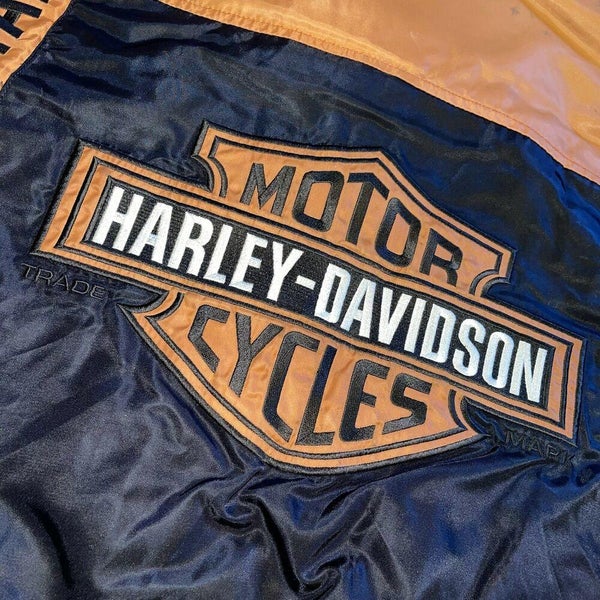 Harley Davidson Black Orange Bar & Shield Nylon Racing Jacket Size