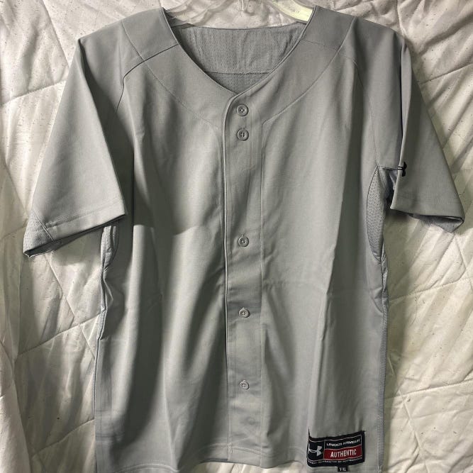 Gray Youth XL Under Armour Button Baseball Jersey