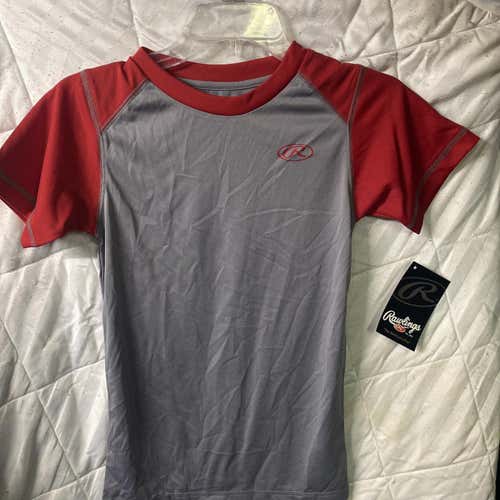 Grey / Scarlet Youth Small Rawlings Athletic Shirt
