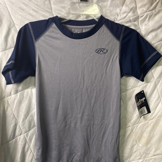 Grey / Navy Youth Small Rawlings Baseball Shirt
