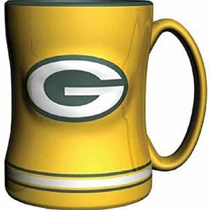Green Bay Packers Yellow 14 oz Team Color Sculpted Logo Relief Coffee Mug - NEW
