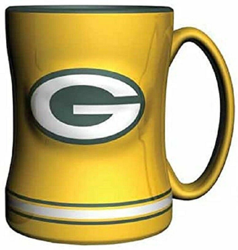 Green Bay Packers Yellow 14 oz Team Color Sculpted Logo Relief Coffee Mug - NEW
