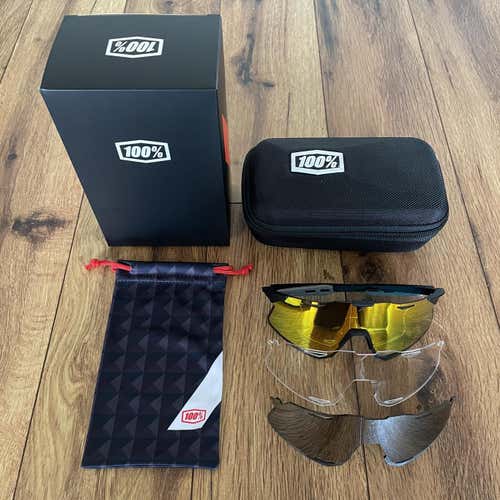 NEW 100% Hypercraft Sunglasses - Black Frame w/ Red Multilayer Lens