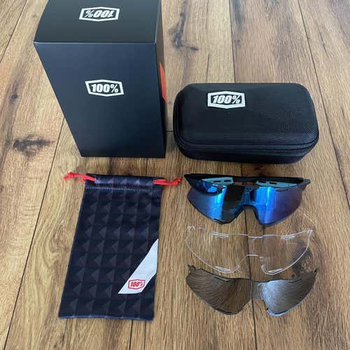 NEW 100% Hypercraft Sunglasses - Black/Blue Frame w/ Blue Multilayer Lens