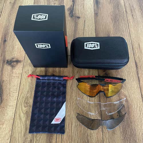 NEW 100% Hypercraft Sunglasses- Black/Red Frame w/ Red Multilayer Lens