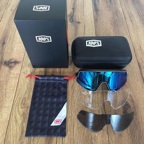 NEW 100% Glendale Sunglasses - Black Frame w/ Blue Multilayer Lens