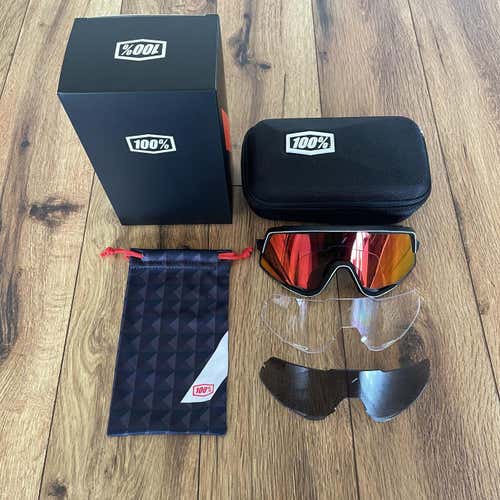 NEW 100% Glendale Sunglasses - Black Frame w/ Red Multilayer Lens
