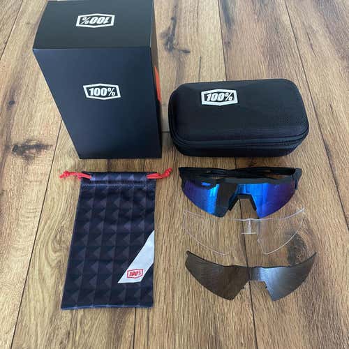 NEW 100% Speedcraft SL Sunglasses - Black Frame w/ Blue Multilayer Lens