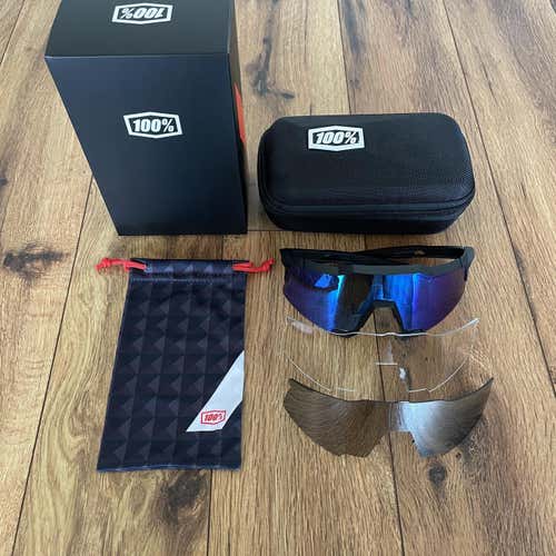 NEW 100% Speedcraft Sunglasses - Black Frame w/ Blue Multilayer Lens