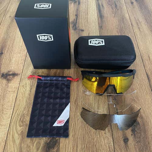 NEW 100% Speedcraft Sunglasses - Black Frame w/ Red Multilayer Lens