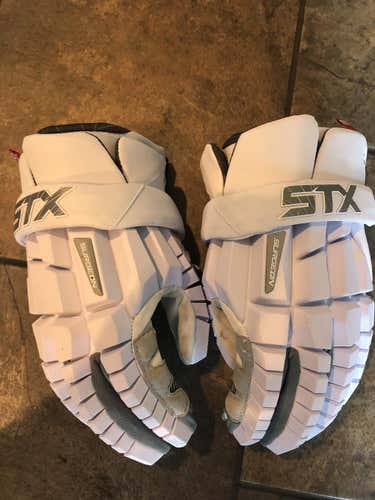 White Used Player's STX Surgeon XL Lacrosse Gloves