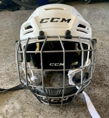 White Used Adult Small CCM Tacks 310 Helmet w/ Cage