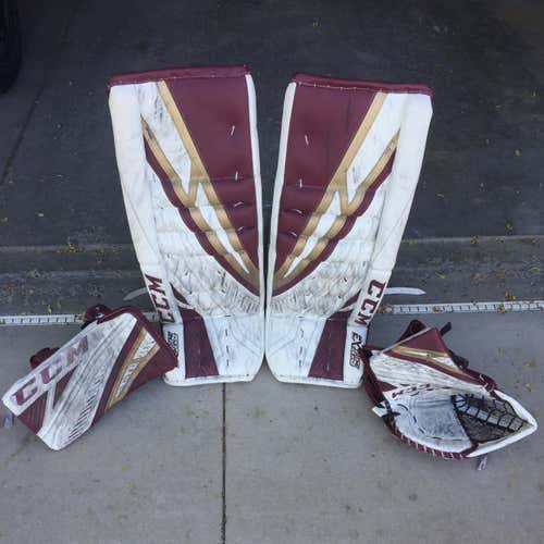 Used Senior 34"+1.5" CCM Eflex4 Goalie Leg Pads Pro Stock. Regular Hand. Glove 590.