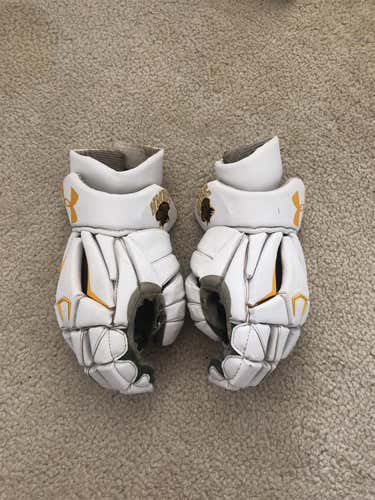 White Used Player's Under Armour Command Pro 2 13" Lacrosse Gloves