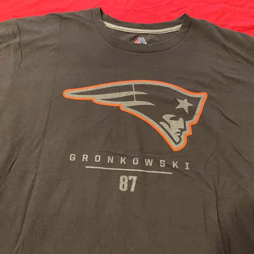 #87 Rob Gronkowski New England Patriots 2-Sided Black Adult XL Majestic NFL T-Shirt - NEW