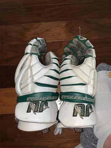 Jacksonville University JU College Custom White Used Player's Warrior Evo 13" Lacrosse Gloves