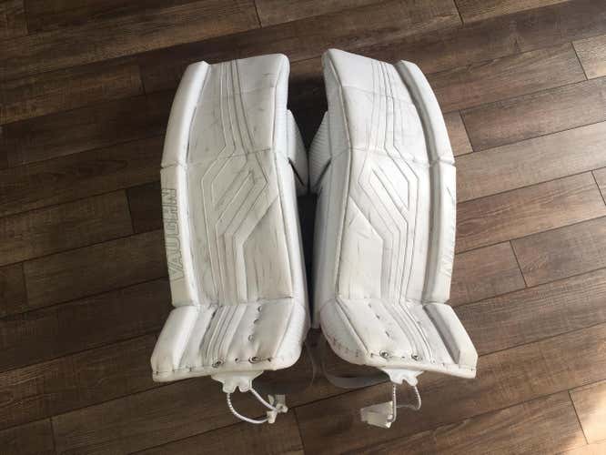*QUICKSLIDE* 34"+2" Vaughn Pro V Elite Goalie Leg Pads White Used Senior 34+2 34