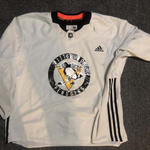 Pittsburgh Penguins Adidas 3 Stripe White 58G Goalie Cut Team Issue Pro Stock Jersey