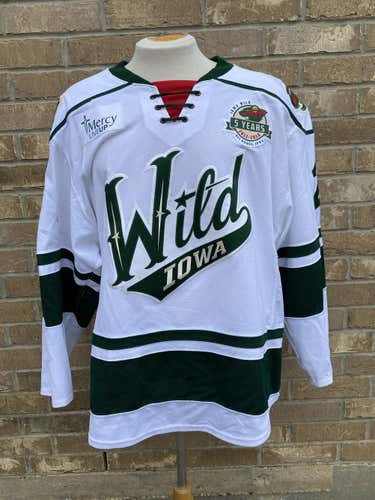 CCM Iowa Wild Pro Stock Game Used White Jersey Signed LOOV 9265