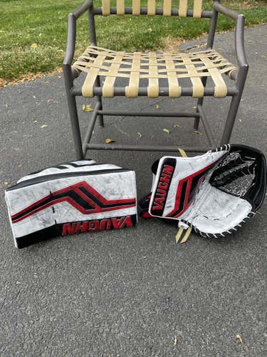 New Jersey Devils Senior Used Vaughn Regular Pro V Elite Pro Stock Blocker and Glove