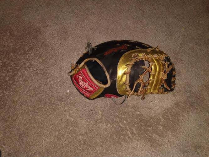 Gold Used Adult Rawlings Right Hand Throw First Base Heart of the Hide Baseball Glove 12.5"
