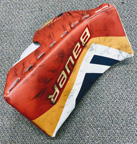 Bauer PRO STOCK Used Senior full right glove and blocker, Florida Panthers Colors