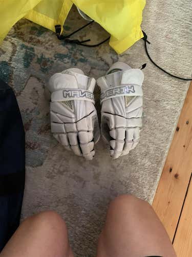 White Used Player's Maverik Max 13" Lacrosse Gloves