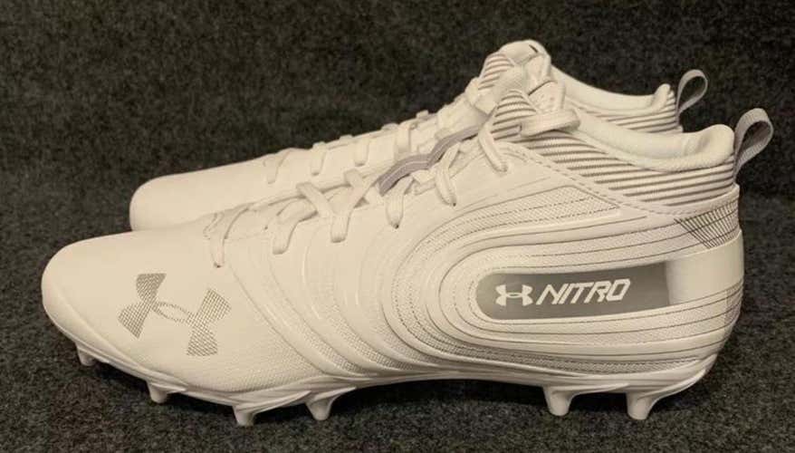 Men’s Under Armour Nitro Mid MC Football Cleats White 3000181-100  Size 10.5