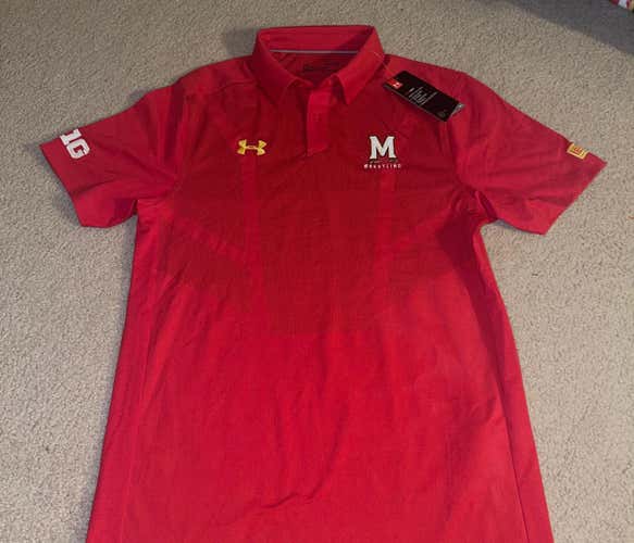 NWT Maryland Wrestling Team Issued Under Armour red polo golf shirt Size Small