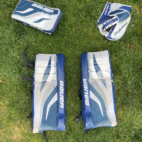Lightly Used - Blue Bauer Hockey Goalie Pads - Full Set