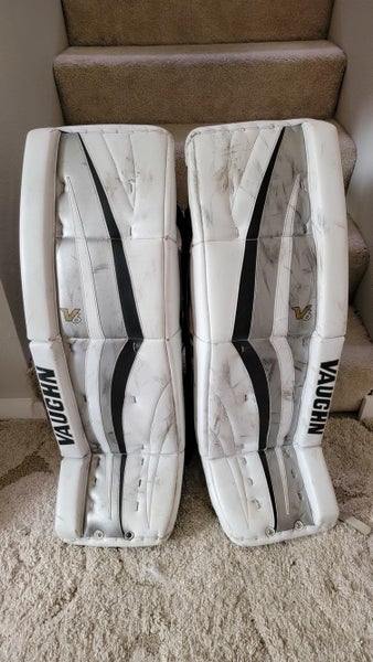 White Used Senior 34" Vaughn Velocity V6 Goalie Leg Pads