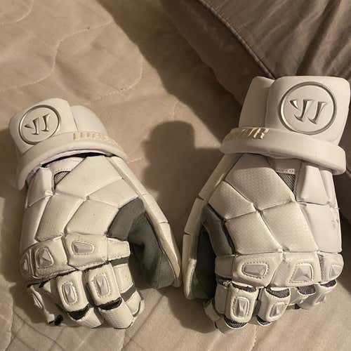 White Used Goalie Warrior Nemesis Pro 13" Lacrosse Gloves