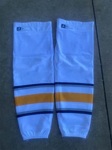 Buffalo Sabers Stock White Senior XL Adidas Pro Stock Socks