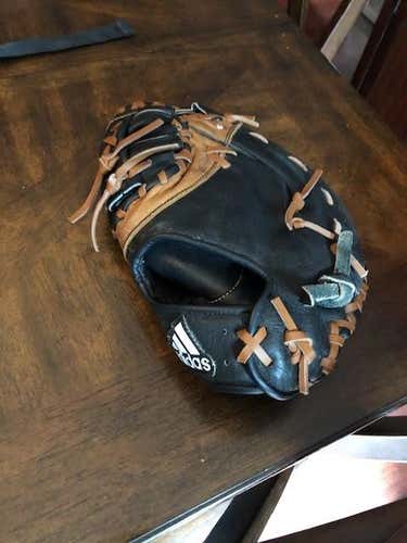 Black Used Kid Pitch (9YO-13YO) Adidas Left Hand Throw First Base Baseball Glove 12"