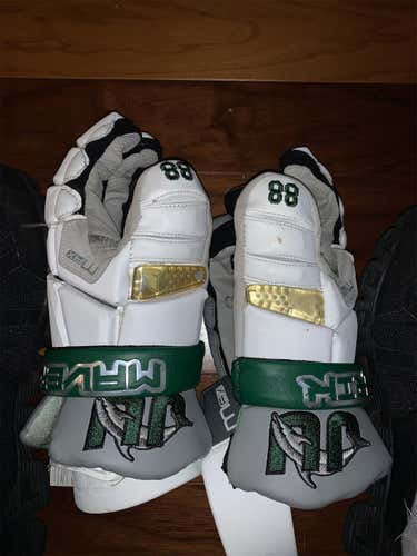 Custom College Jacksonville University JU Game Used White Player's Maverik Max 13" Lacrosse Gloves