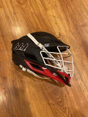 Matte Black And Red Adult Cascade S Helmet w/ White Facemask